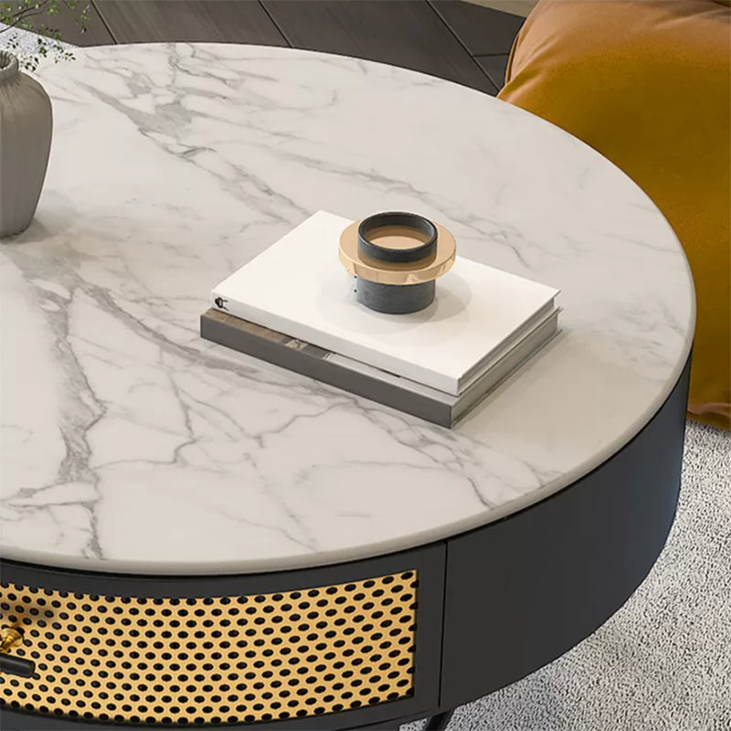17.7" H Round Slate Coffee Table 4 Legs Cocktail Table with Drawer Clearhalo 'Coffee & Accent Tables' 'Coffee Tables' 'coffee_tables' 'furn' 'furn_coffee_tables' 'Furniture' 'Living Room Furniture' 6049217