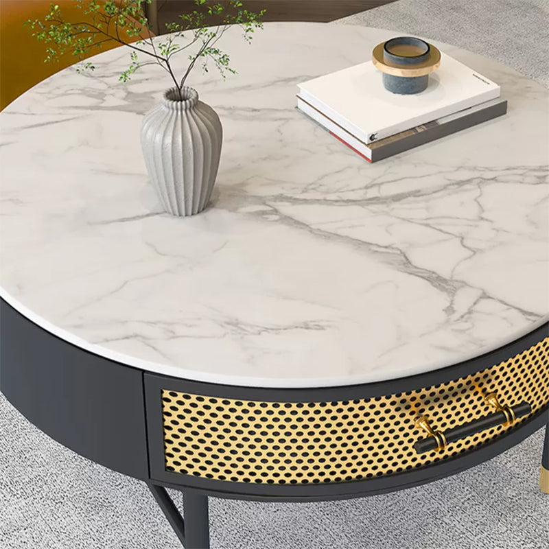 17.7" H Round Slate Coffee Table 4 Legs Cocktail Table with Drawer Clearhalo 'Coffee & Accent Tables' 'Coffee Tables' 'coffee_tables' 'furn' 'furn_coffee_tables' 'Furniture' 'Living Room Furniture' 6049218