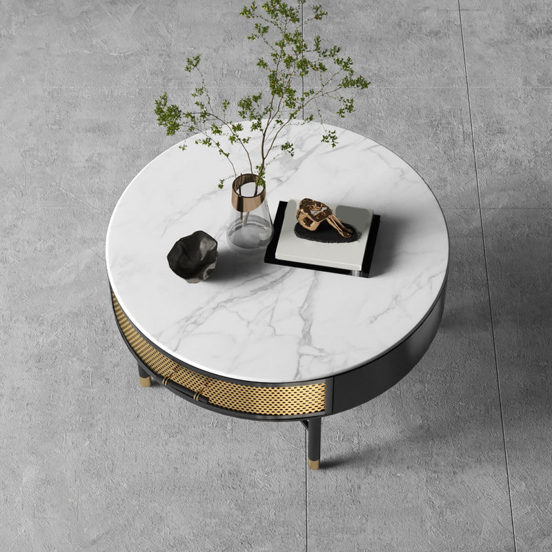 17.7" H Round Slate Coffee Table 4 Legs Cocktail Table with Drawer 20"L x 20"W x 18"H Clearhalo 'Coffee & Accent Tables' 'Coffee Tables' 'coffee_tables' 'furn' 'furn_coffee_tables' 'Furniture' 'Living Room Furniture' 6049219