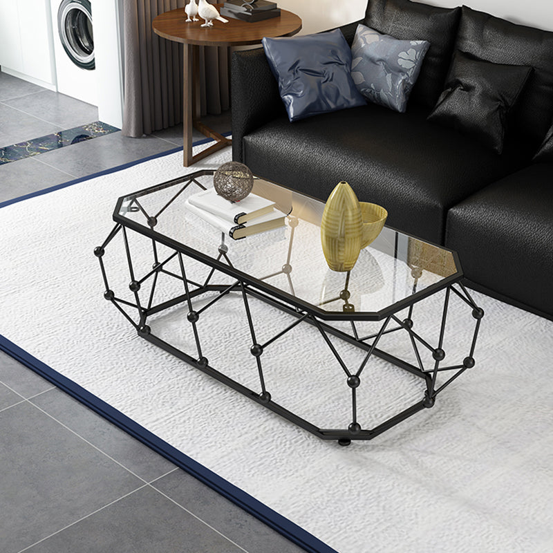 Modern Frame Coffee Cocktail Table Rectangular Glass Top Coffee Table Black Clear Clearhalo 'Coffee & Accent Tables' 'Coffee Tables' 'coffee_tables' 'furn' 'furn_coffee_tables' 'Furniture' 'Living Room Furniture' 6049250