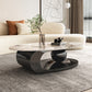 Elliptical Stone Glam Abstrakter Kaffee-Cocktailtisch mit Bodenregal