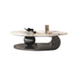 Elliptical Stone Glam Abstrakter Kaffee-Cocktailtisch mit Bodenregal