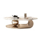Elliptical Stone Glam Abstrakter Kaffee-Cocktailtisch mit Bodenregal