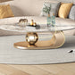 Elliptical Stone Glam Abstrakter Kaffee-Cocktailtisch mit Bodenregal