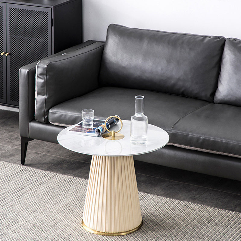Glam Stone Top Coffee Table Pedestal Round Cocktail Table in White 23.6"L x 23.6"W x 21.7"H Clearhalo 'Coffee & Accent Tables' 'Coffee Tables' 'coffee_tables' 'furn' 'furn_coffee_tables' 'Furniture' 'Living Room Furniture' 6049312