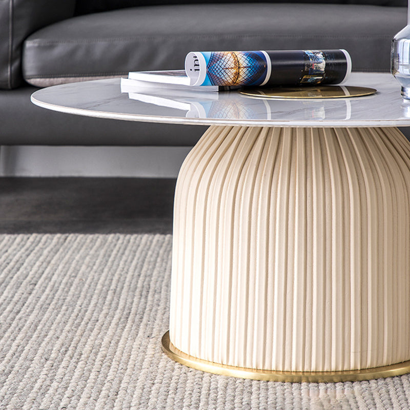 Glam Stone Top Coffee Table Pedestal Round Cocktail Table in White Clearhalo 'Coffee & Accent Tables' 'Coffee Tables' 'coffee_tables' 'furn' 'furn_coffee_tables' 'Furniture' 'Living Room Furniture' 6049317