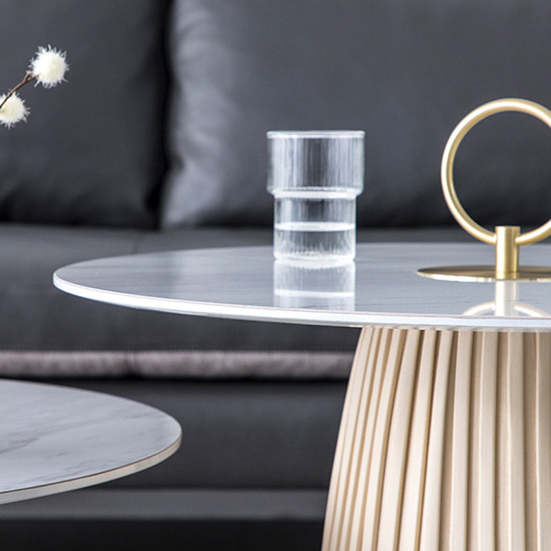 Glam Stone Top Coffee Table Pedestal Round Cocktail Table in White Clearhalo 'Coffee & Accent Tables' 'Coffee Tables' 'coffee_tables' 'furn' 'furn_coffee_tables' 'Furniture' 'Living Room Furniture' 6049318