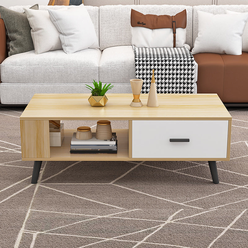 1 table basse à 4 pieds incluse, table de cocktail moderne en bois avec tiroir