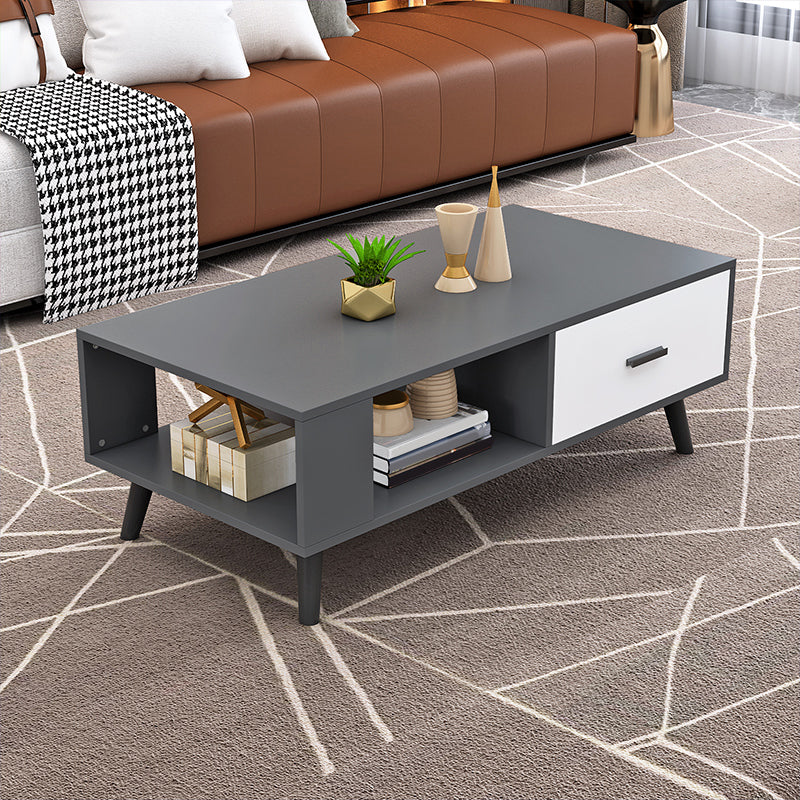 1 table basse à 4 pieds incluse, table de cocktail moderne en bois avec tiroir