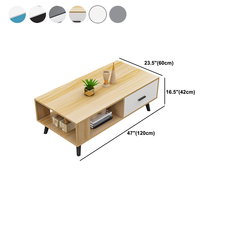 1 table basse à 4 pieds incluse, table de cocktail moderne en bois avec tiroir