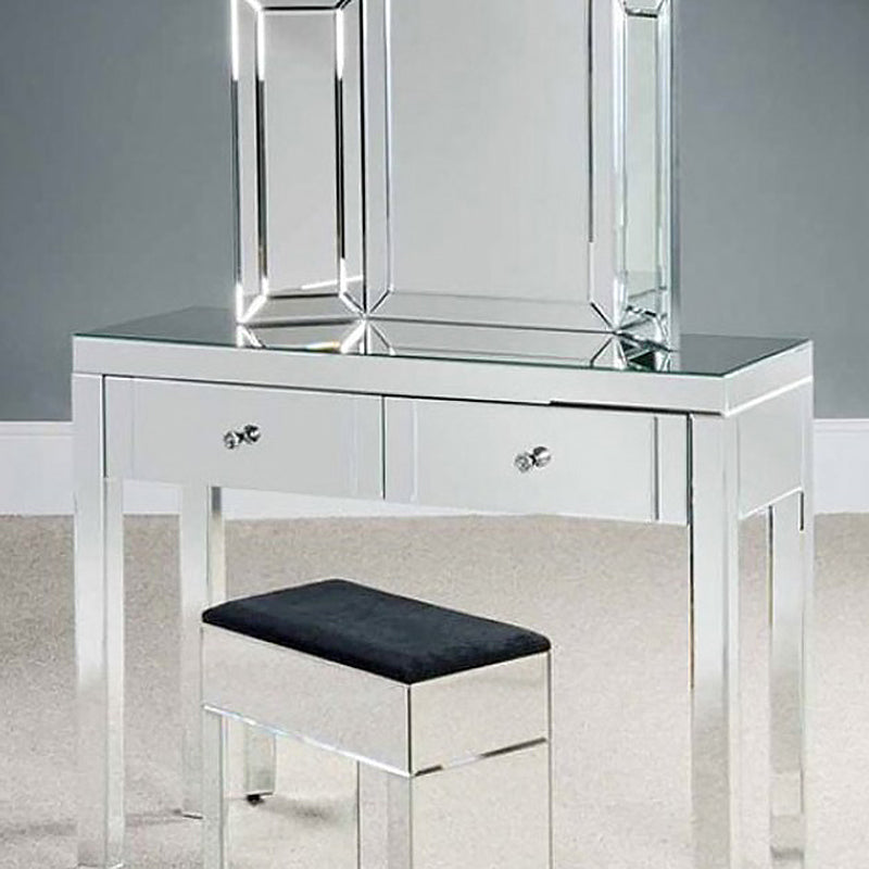 Glass Vanity Set with Tri-Fold 13.77" Wide Make-up Vanity with 2 Storage Drawers Clearhalo 'Bedroom Furniture' 'furn' 'furn_makeup_vanities' 'Furniture' 'Makeup Vanities' 'makeup_vanities' 6049522