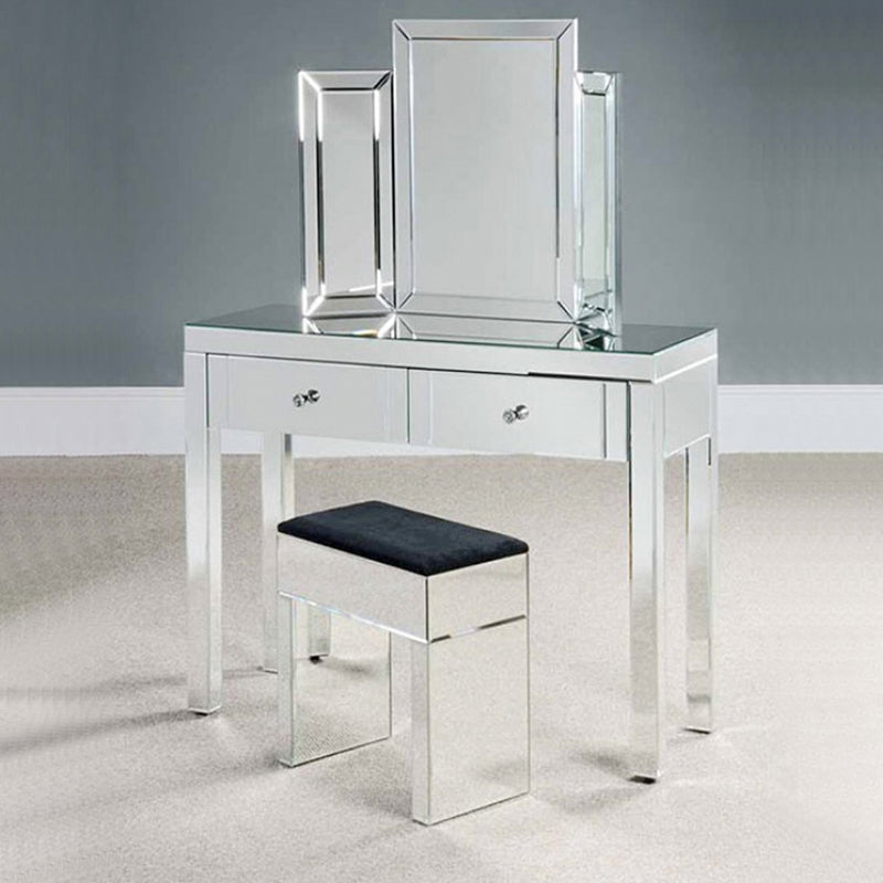 Glass Vanity Set with Tri-Fold 13.77" Wide Make-up Vanity with 2 Storage Drawers Clearhalo 'Bedroom Furniture' 'furn' 'furn_makeup_vanities' 'Furniture' 'Makeup Vanities' 'makeup_vanities' 6049526