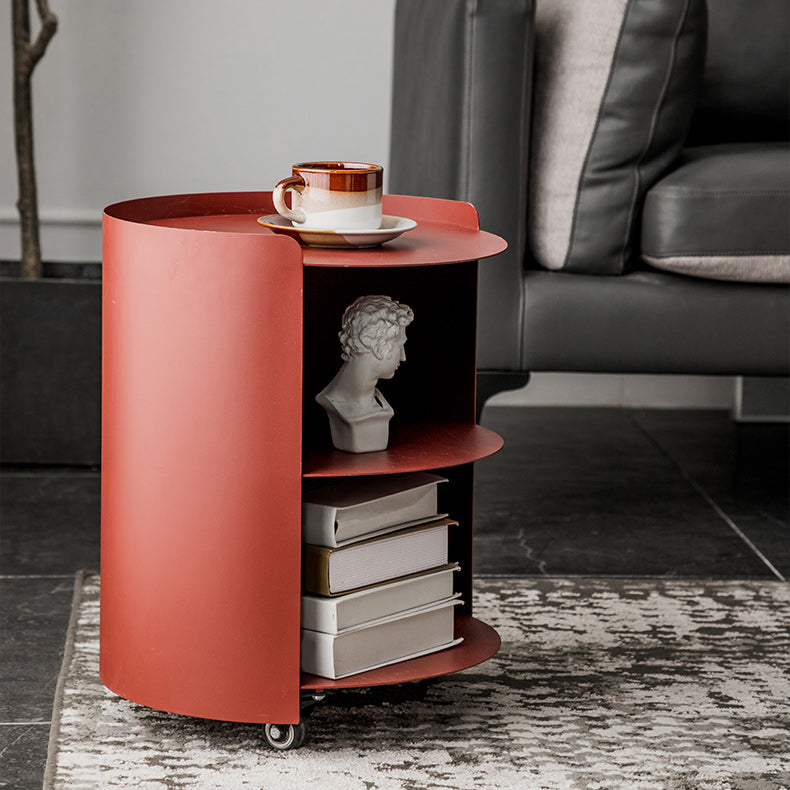 Mid-Century Round Side End Table Metal End Slide Table with Shelf Red 1 Clearhalo 'Coffee & Accent Tables' 'End & Side Tables' 'end_side_tables' 'furn' 'furn_end_side_tables' 'Furniture' 'Living Room Furniture' 6049722