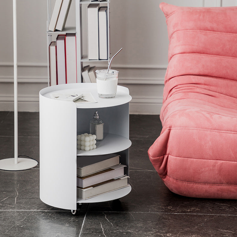 Mid-Century Round Side End Table Metal End Slide Table with Shelf White 1 Clearhalo 'Coffee & Accent Tables' 'End & Side Tables' 'end_side_tables' 'furn' 'furn_end_side_tables' 'Furniture' 'Living Room Furniture' 6049733