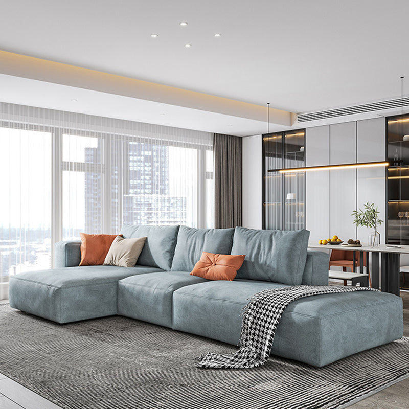 Nordic Pillows Living Room Faux Leather Stationary Square Arm Sofa Chaise Light Blue Left Clearhalo 'furn' 'furn_sectionals' 'Furniture' 'Living Room Furniture' 'Sectionals' 6049936