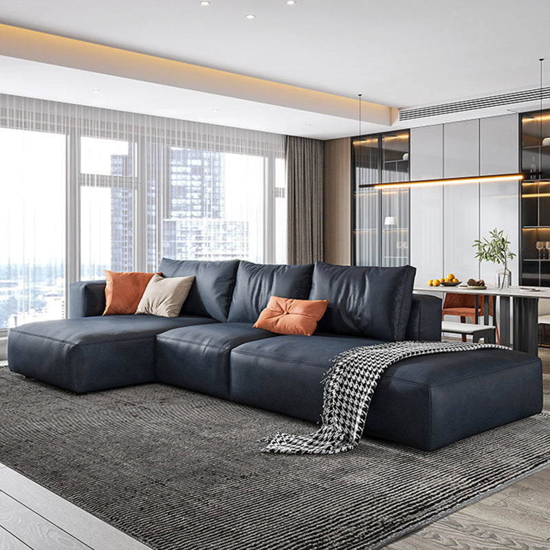 Nordic Pillows Living Room Faux Leather Stationary Square Arm Sofa Chaise Dark Blue Left Clearhalo 'furn' 'furn_sectionals' 'Furniture' 'Living Room Furniture' 'Sectionals' 6049938