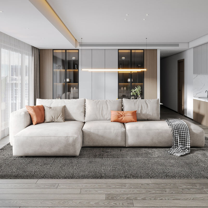 Nordic Pillows Living Room Faux Leather Stationary Square Arm Sofa Chaise Off-White Left Clearhalo 'furn' 'furn_sectionals' 'Furniture' 'Living Room Furniture' 'Sectionals' 6049940