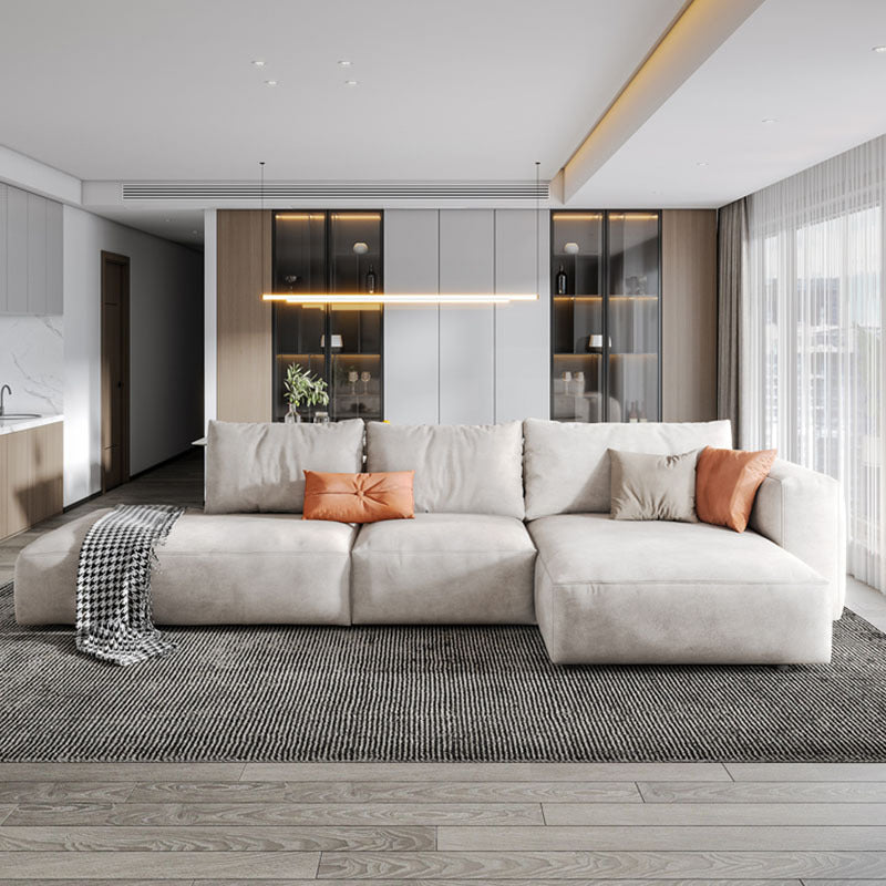 Nordic Pillows Living Room Faux Leather Stationary Square Arm Sofa Chaise Off-White Right Clearhalo 'furn' 'furn_sectionals' 'Furniture' 'Living Room Furniture' 'Sectionals' 6049943