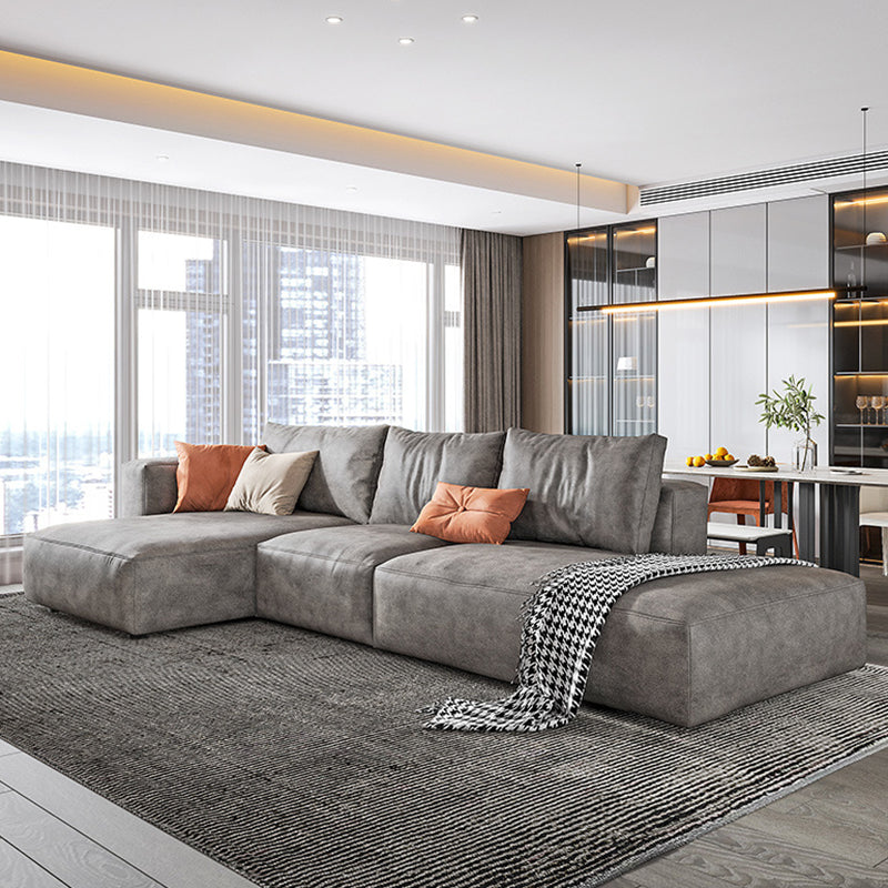 Nordic Pillows Living Room Faux Leather Stationary Square Arm Sofa Chaise Gray-Brown Left Clearhalo 'furn' 'furn_sectionals' 'Furniture' 'Living Room Furniture' 'Sectionals' 6049945