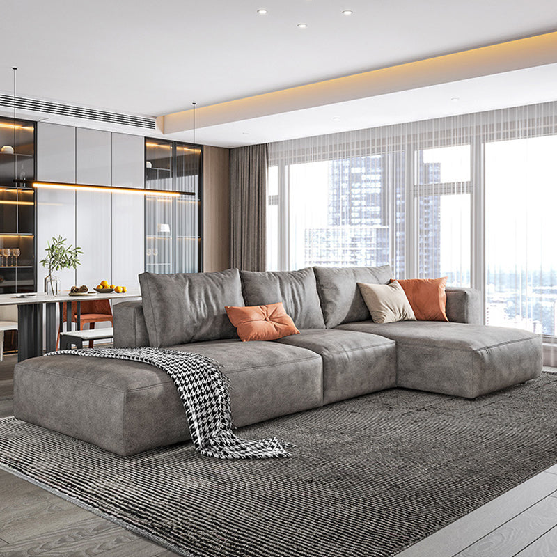 Nordic Pillows Living Room Faux Leather Stationary Square Arm Sofa Chaise Gray-Brown Right Clearhalo 'furn' 'furn_sectionals' 'Furniture' 'Living Room Furniture' 'Sectionals' 6049946