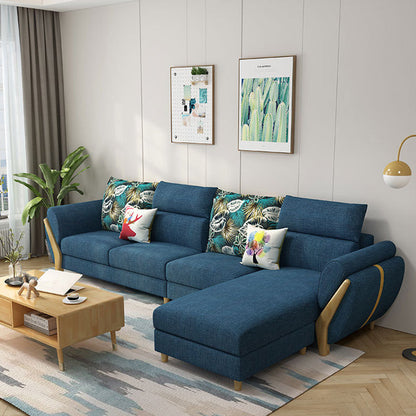 Nordic Stationary Living Room Flared Arm Cushions Sofa Chaise Dark Blue Clearhalo 'furn' 'furn_sectionals' 'Furniture' 'Living Room Furniture' 'Sectionals' 6049971