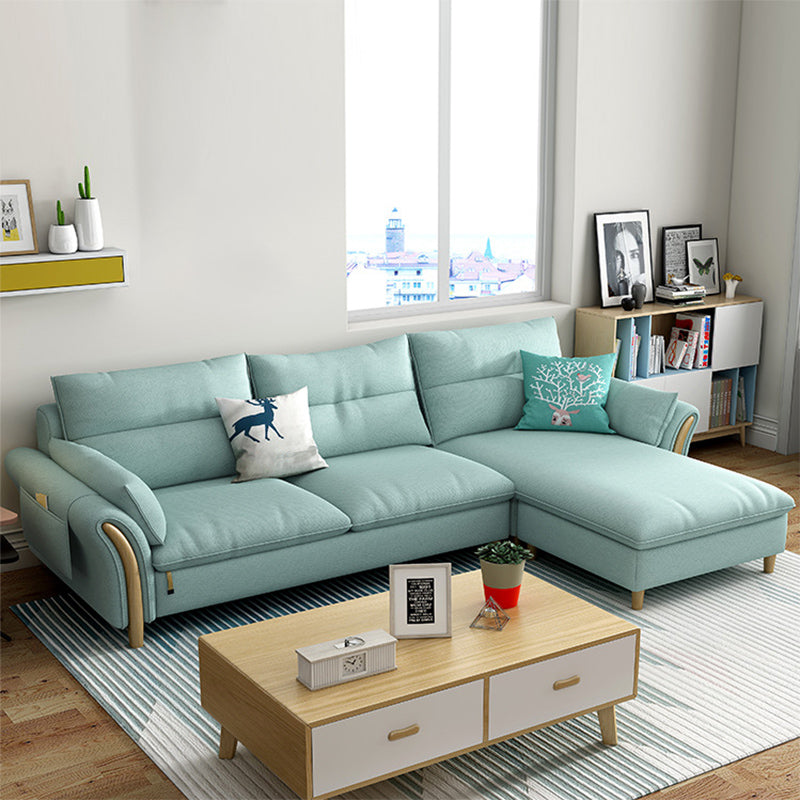 Nrdic stof stationaire woonkamer wijd uitlopende armkussens bank chaise