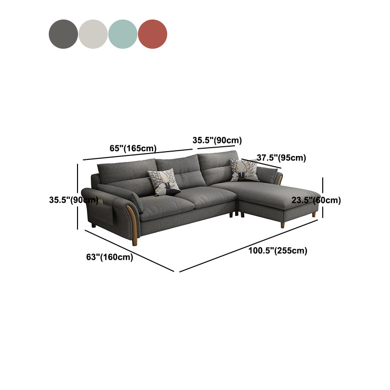 Nrdic stof stationaire woonkamer wijd uitlopende armkussens bank chaise