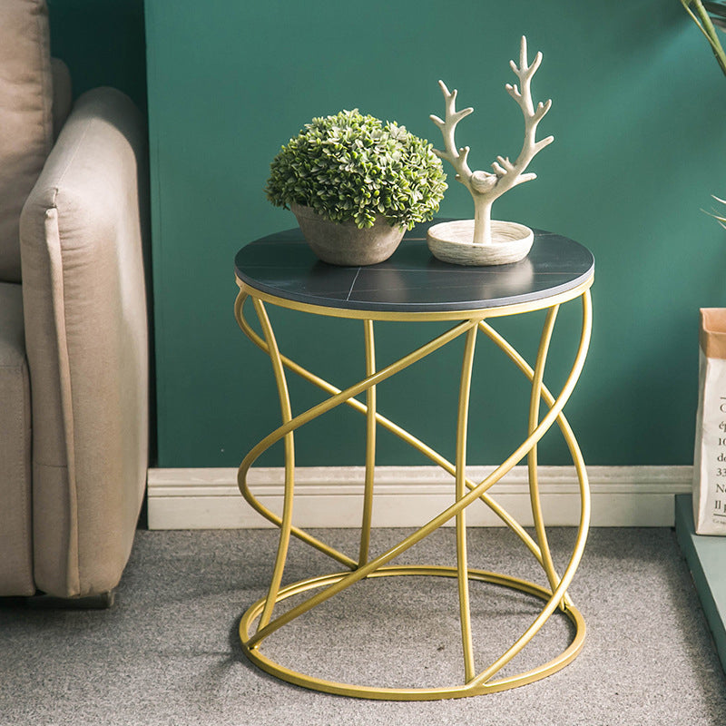 Modern Frame Slate End Table Round Minimalist Side End Table