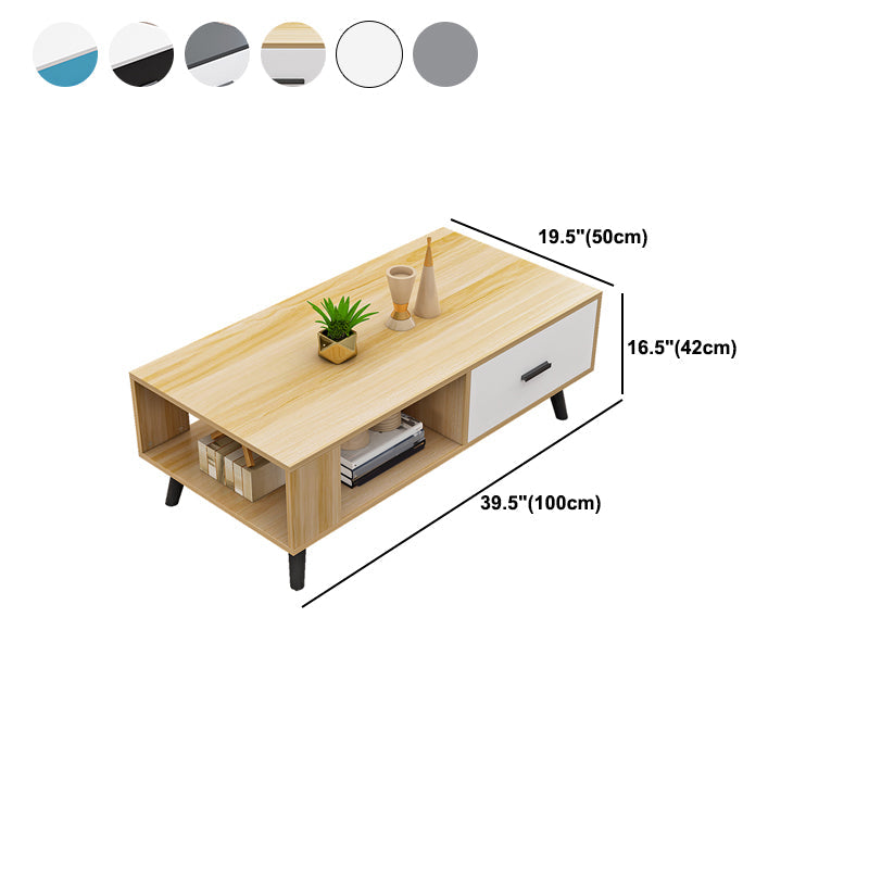 1 table basse à 4 pieds incluse, table de cocktail moderne en bois avec tiroir