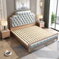 Victorian Style Bed Frame Rubberwood Bed with Upholstered Headboard