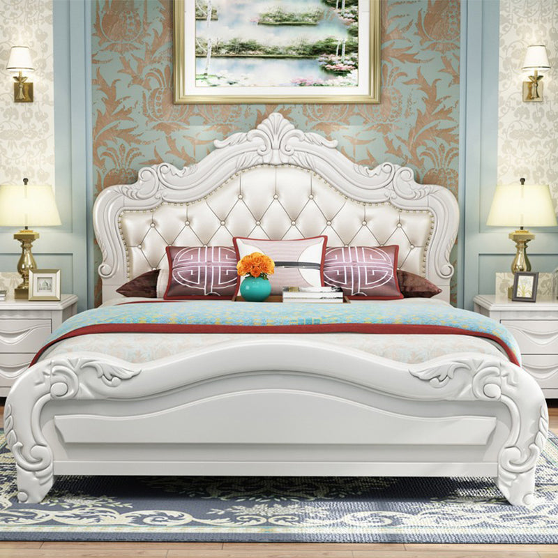84.65 inch Wide Victorian Bed Frame Pine Wood Bed with Upholstered Headboard Panel King Clearhalo 'Bedroom Furniture' 'Beds' 'furn' 'furn_beds' 'Furniture' 6054990