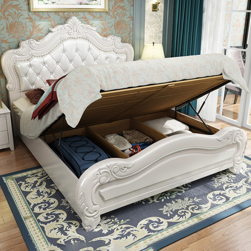 84.65 inch Wide Victorian Bed Frame Pine Wood Bed with Upholstered Headboard Lift Up Storage Clearhalo 'Bedroom Furniture' 'Beds' 'furn' 'furn_beds' 'Furniture' 6054993
