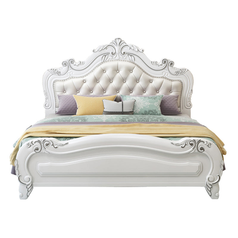 84.65 inch Wide Victorian Bed Frame Pine Wood Bed with Upholstered Headboard Clearhalo 'Bedroom Furniture' 'Beds' 'furn' 'furn_beds' 'Furniture' 6054994