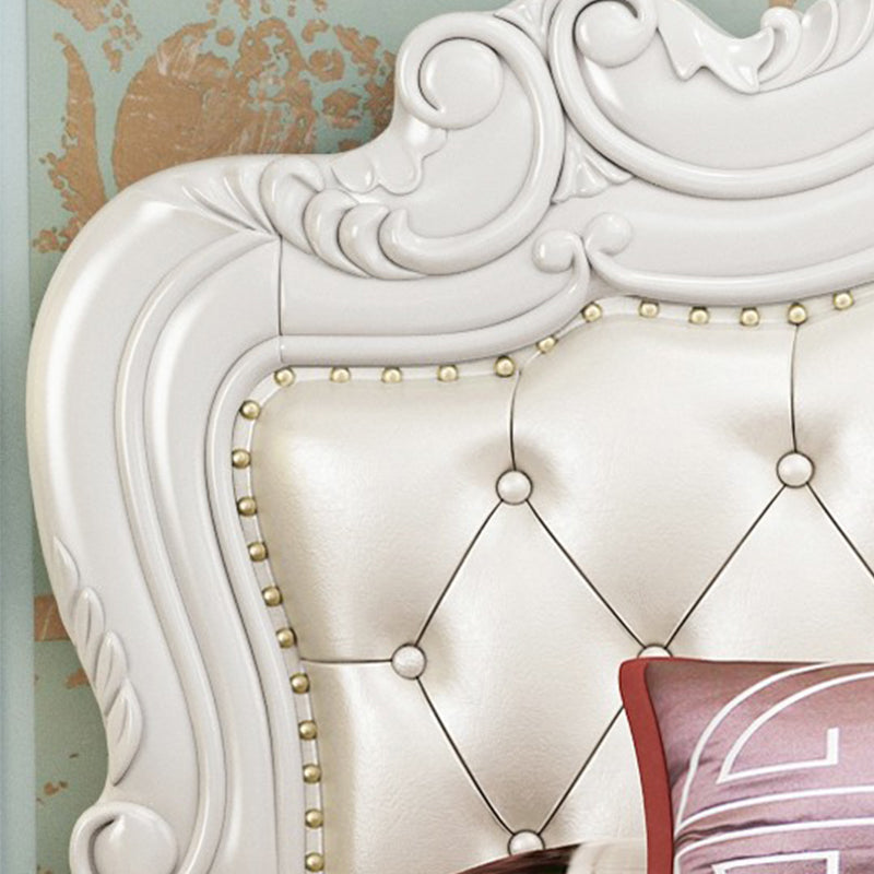 84.65 inch Wide Victorian Bed Frame Pine Wood Bed with Upholstered Headboard Clearhalo 'Bedroom Furniture' 'Beds' 'furn' 'furn_beds' 'Furniture' 6054995