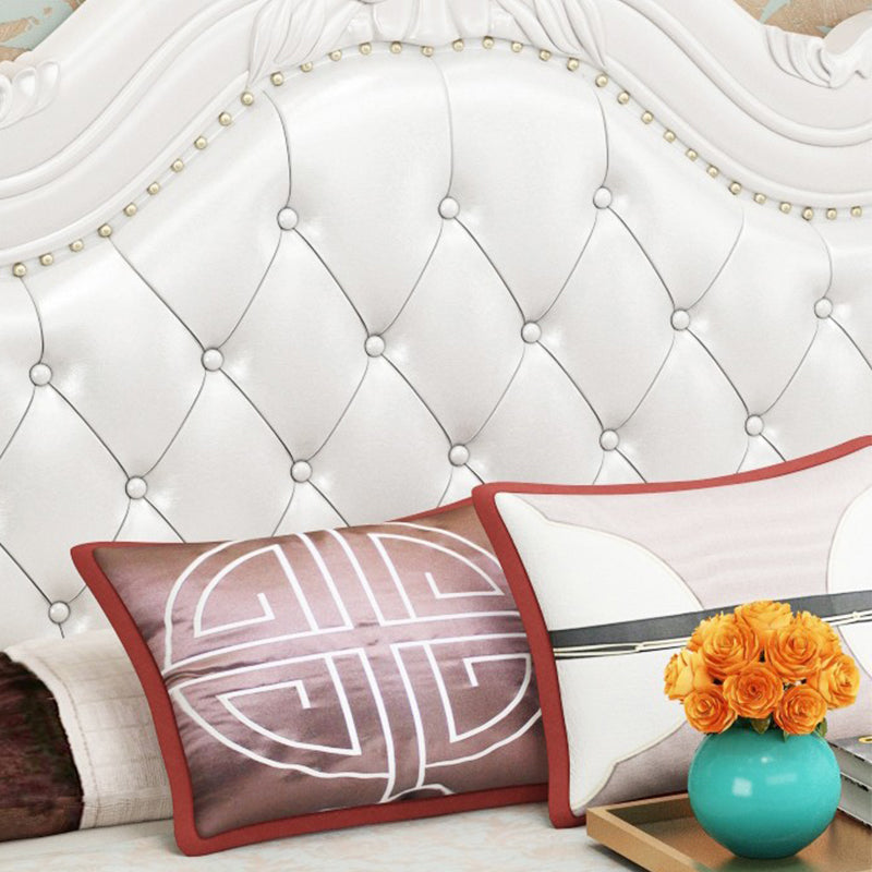 84.65 inch Wide Victorian Bed Frame Pine Wood Bed with Upholstered Headboard Clearhalo 'Bedroom Furniture' 'Beds' 'furn' 'furn_beds' 'Furniture' 6054998