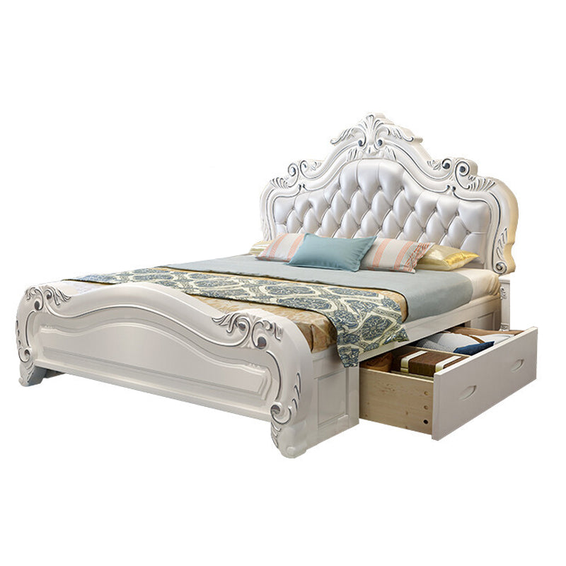 84.65 inch Wide Victorian Bed Frame Pine Wood Bed with Upholstered Headboard Clearhalo 'Bedroom Furniture' 'Beds' 'furn' 'furn_beds' 'Furniture' 6054999