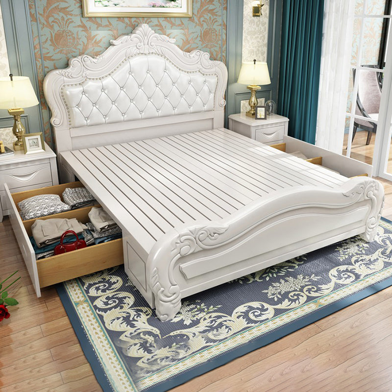 84.65 inch Wide Victorian Bed Frame Pine Wood Bed with Upholstered Headboard Clearhalo 'Bedroom Furniture' 'Beds' 'furn' 'furn_beds' 'Furniture' 6055002