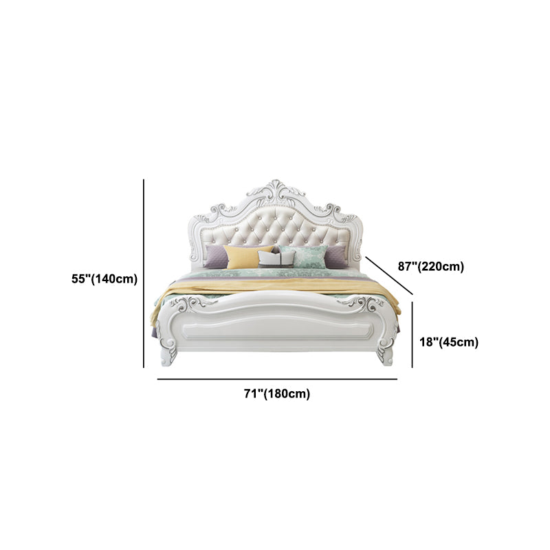 84.65 inch Wide Victorian Bed Frame Pine Wood Bed with Upholstered Headboard Clearhalo 'Bedroom Furniture' 'Beds' 'furn' 'furn_beds' 'Furniture' 6055004