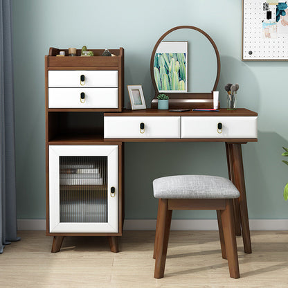 Ensemble de vanité en bois avec tabouret et miroir
