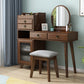 Ensemble de vanité en bois avec tabouret et miroir