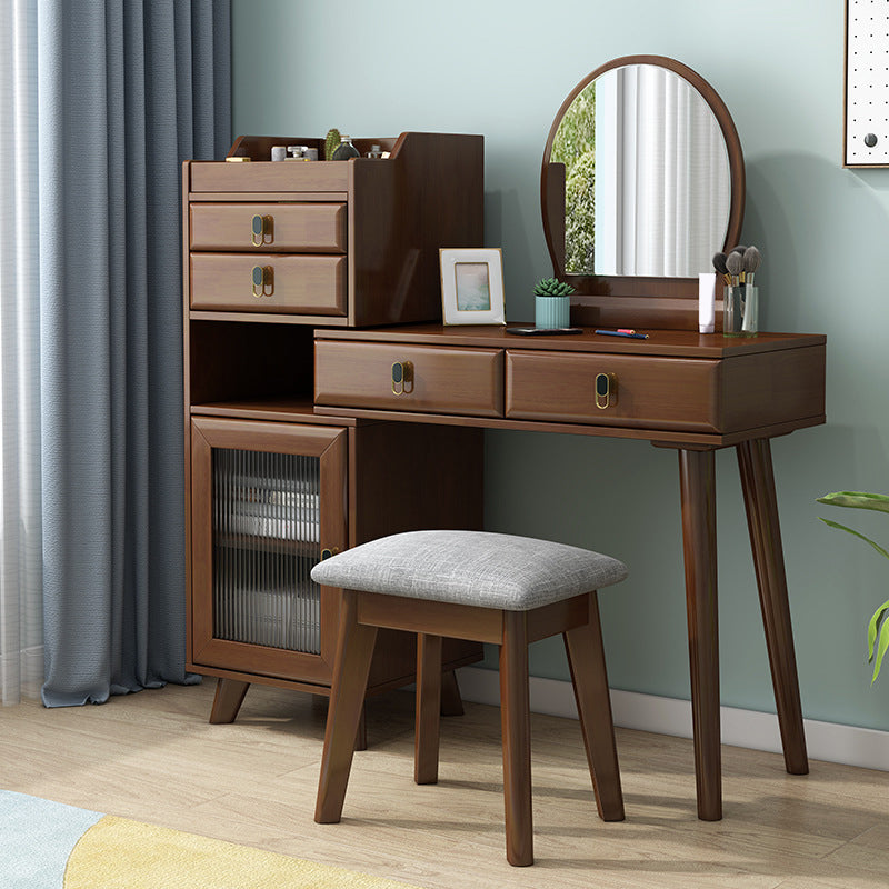 Ensemble de vanité en bois avec tabouret et miroir