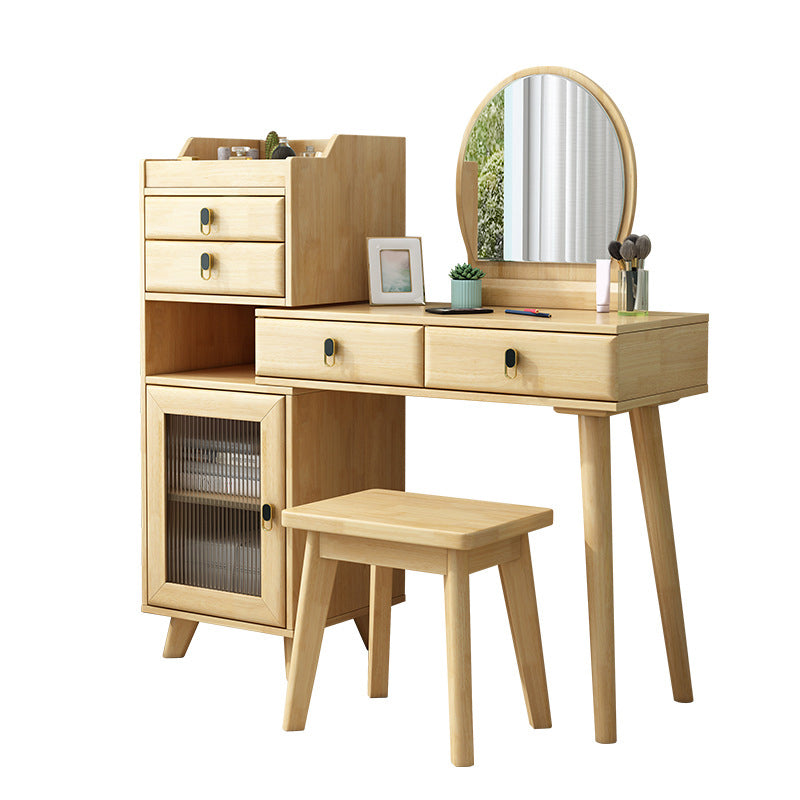 Ensemble de vanité en bois avec tabouret et miroir
