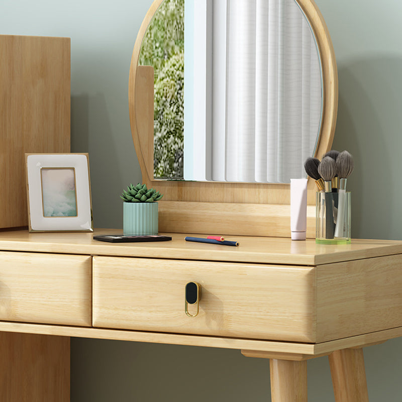 Ensemble de vanité en bois avec tabouret et miroir