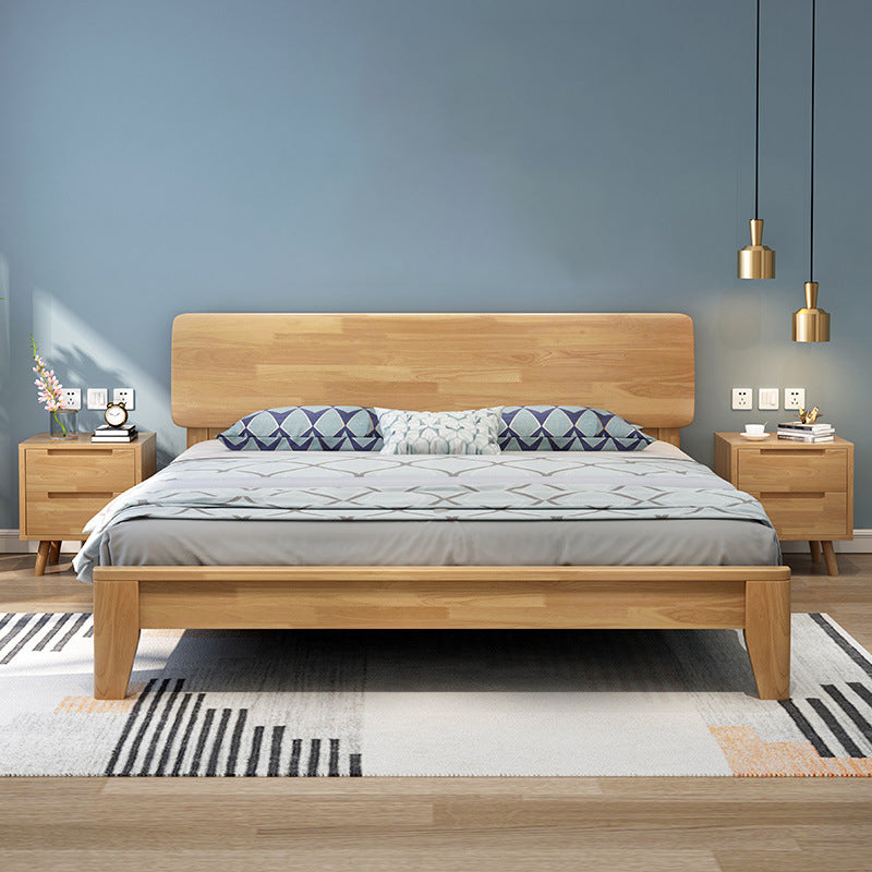 34.64" High Traditional Panel Bed with Storage Brown Rubberwood Bed