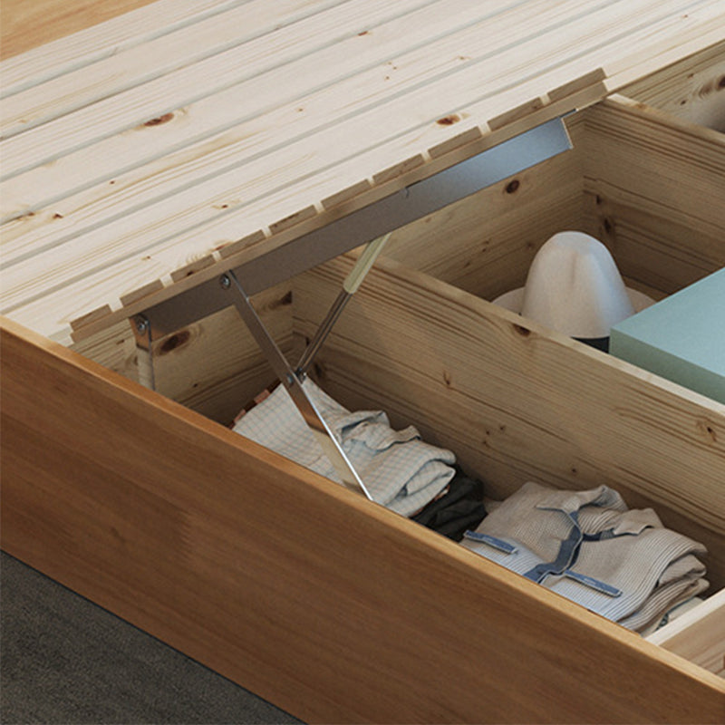 34.64" High Traditional Panel Bed with Storage Brown Rubberwood Bed