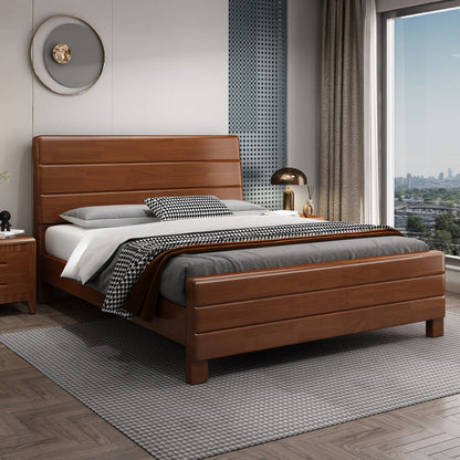 39.37 "Cama de panel marrón alto con cama de madera de goma de almacenamiento con cabecera