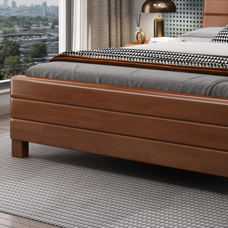 39.37 "Cama de panel marrón alto con cama de madera de goma de almacenamiento con cabecera