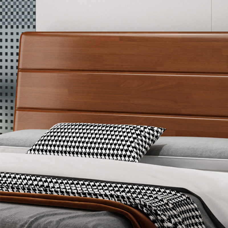 39.37 "Cama de panel marrón alto con cama de madera de goma de almacenamiento con cabecera