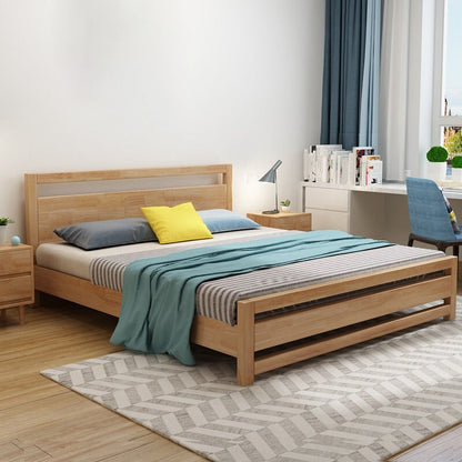 Rubberwood Bed Frame with Rectangular Headboard in Natural Color