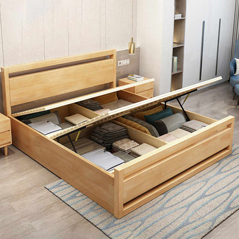 Rubberwood Bed Frame with Rectangular Headboard in Natural Color